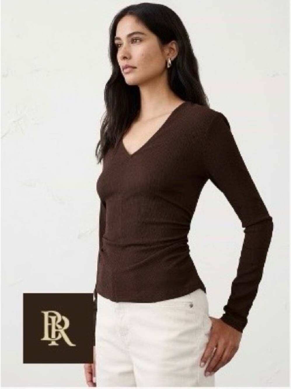 Banana Republic Chocolate Brown V-Neck Long Sleeve Sweater